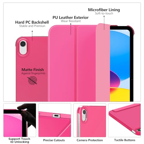 Image of MoKo for iPad (A16) 11th Generation Case 11 Inch 2025, iPad 10th Generation Case 10.9 Inch 2022, Slim Stand Hard PC Translucent Back Shell Smart Cover, Support Touch ID, Auto Wake /Sleep, Persian Pink