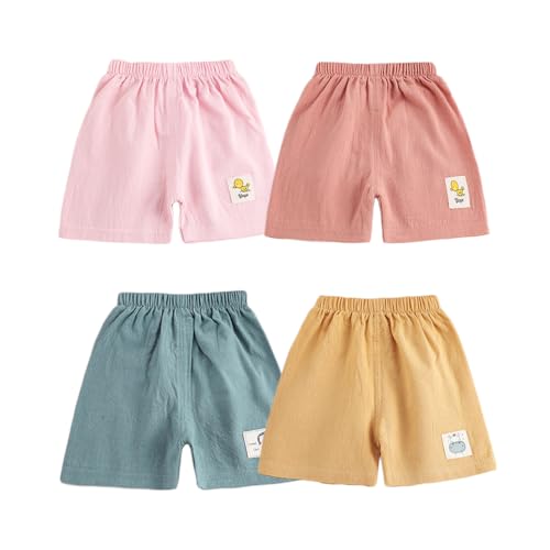 DUDUFUN 4-Pack Little Baby Girls Boys Cotton Cartoon Printed Shorts Outfits,Tag:110; 2-3 Years Pink