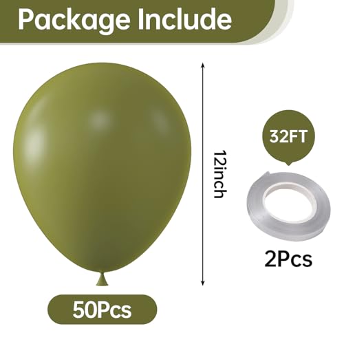 Image of KALOR 12 Inch Avocado Green Balloons, 50 Pcs Latex Helium Balloons for Kid's Birthday Party, Baby Shower, Wedding, Graduate Party Decorations