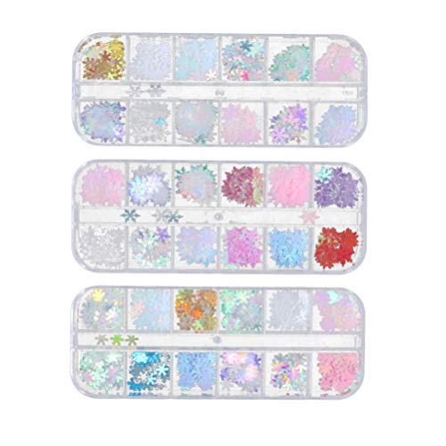Lurrose Schneeflocke Pailletten 3 Boxen holographische Schneeflocke Nagel Glitter Weihnachten dünne Nagel Flocken…