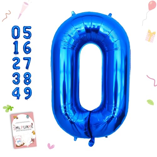 Image of 40 Inch Blue 0 Balloon, Large Self Inflating Number Balloons 0-9