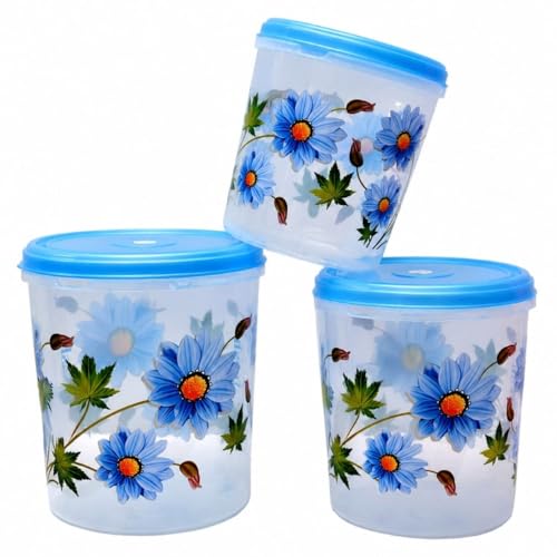 Image of Truvic Airtight Kitchen Storage Container - Set of 3 (5L, 7L, 10L) Food Grain Storage Boxes, Plastic Multipurpose Organizer, Leakproof, Stackable, Multicolour