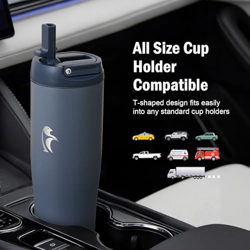 Image of Coolflask 40 oz Insulated Water Bottle Fits Cup Holder with Straw & Handle
