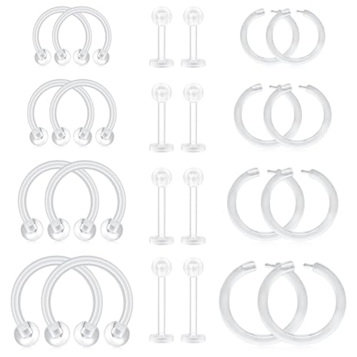 Image of D.Bella 16G Clear Piercing Retainers Flexible Cartilage Helix Daith Rook Tragus Earring Retainer Bioflex Plastic Nose Septum Lip Eyebrow Rings Piercing Retainer