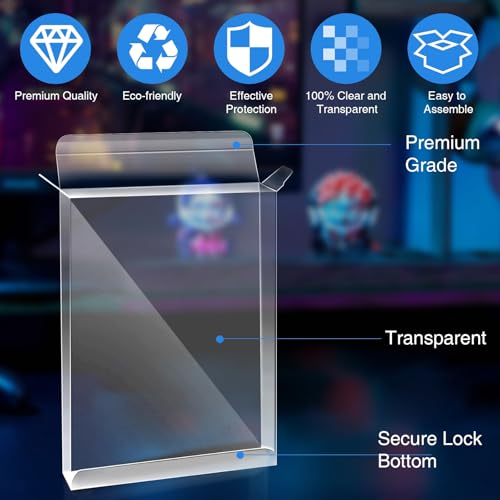 Image of 20Pcs Plastic Protector Case, Display Case Protector Clear Plastic Protection Sleeve Display Box for Atari 2600 7800 Cartridge