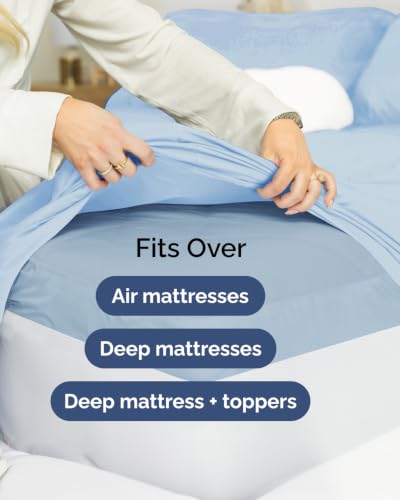 Image of Extra Deep Flex Top Split Head King Sheet Set - 6 Piece Breathable and Cooling Sheets - Hotel Luxury Bedding for Women, Men, Kids & Teens - Easy Secure Fit - Extra Deep Pockets - Light Blue