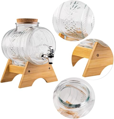 Image of 5 Liter Glass Beverage Dispenser with Spout & Tap, Lid & Wooden Stand Cold Ice Drink Dispensers for Water, Cocktails,Home & Restaurants, Party,Bar, Ideal for Gift Set of 1