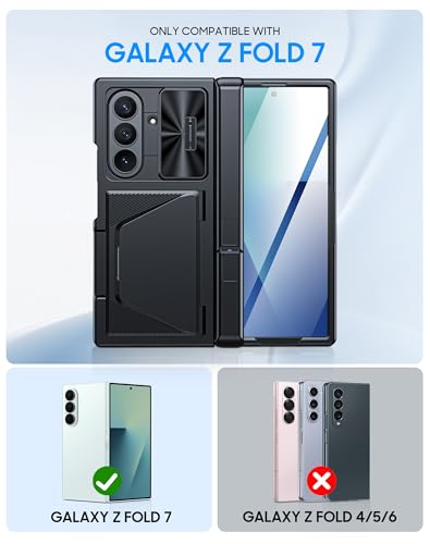 Image of for Samsung Galaxy Z Fold 7 Case with Card Holder RFID Blocking, Built in Slide Lens Cover & Hinge Protection & Kickstand & Screen Protector, Shockproof Wallet Case for Z Fold 7 (Black)