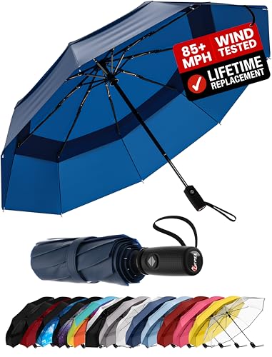 Image of Repel Windproof Travel Umbrella - Compact & Withstands Winds up to 100MPH, Strongest Premium Auto Folding Umbrella for Rain and Sun - Durable, Light & Portable for Women & Men, Fits Backpacks & Cars