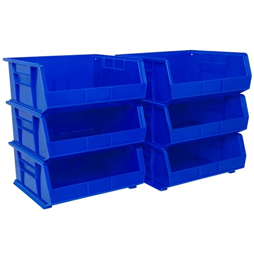Image of Akro-Mils 30250 AkroBins Plastic Storage Bins, Space-Saving Stackable Bins for Garage, Pantry, Craft Organization, 15 inch x 16 inch x 7 inch, Blue, 6-Pack