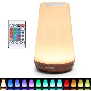 Auxmir Luce Notturna Bambini, Lampada da Comodino, Lampada LED Colorata con 13 Colori, Luminosità Regolabile, 3 Modi d’Illuminazione, Touch e Telecomando, Batteria Ricaricabile, Marrone Scuro