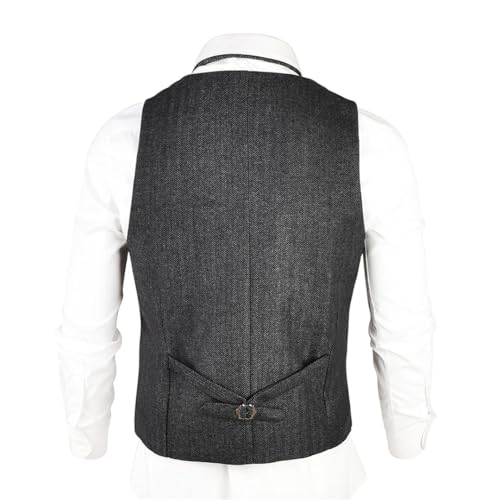 Men's Waistcoat Tweed Wool Blend Suit Vest Tailored Collar Dress Vests4