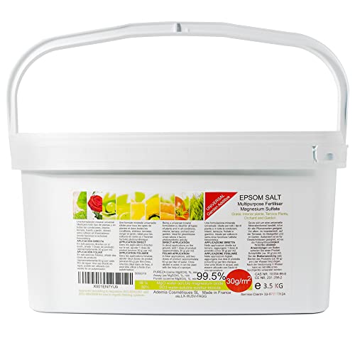 Abono Ecológico de Sales de Epsom (Sulfato de Magnesio). Fertilizante rico en magnesio para todo tipo de cultivos, tomates, cítricos, frutales, rosales y plantas de exterior e interior. (3,5 kg)