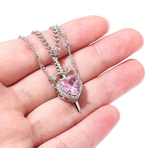 Collar de cadena ajustable contra alergias con dije de corazón y espadas 7