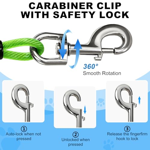 Câble d'attache pour chien long 12m acier résistant 56kg couleur vert - 4