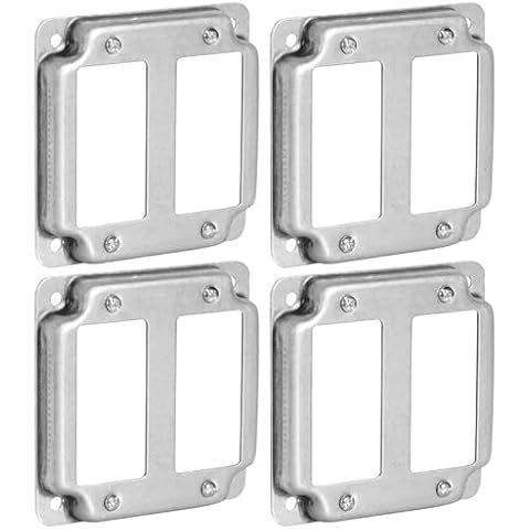 (Pack of 4) 4" Square Double Decora Switch Electrical Box Cover, 1/2" Raised, Exposed Work, Galvanized Steel, Crushed Corners, 2-Gang Cover