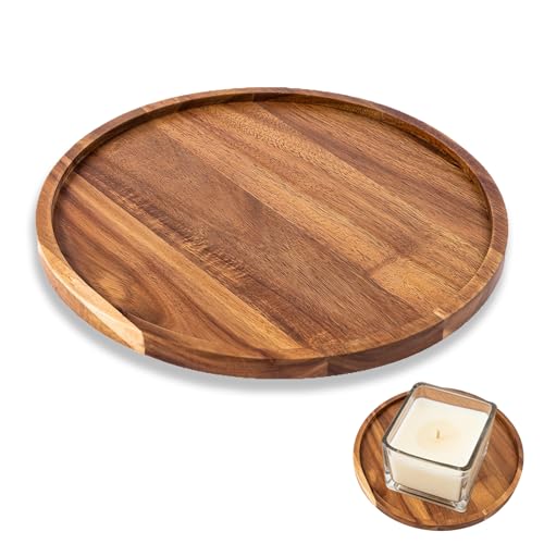 1PC Round Decorative Tray,15x15cm Vintage Round Wooden Tray, Coffee Table Decor Small Trays, Candle Plate Durable Wooden Trays for Display and Place Dessert Candle