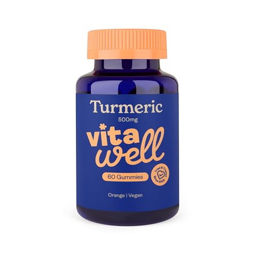 Vitawell Turmeric Gummies 500mg | 60 Vegan Gummies (1 Month Supply) | Natural Orange Flavour | Chewable Turmeric Gummies with Vitamin C | High Strength Turmeric Supplement for Men & Women