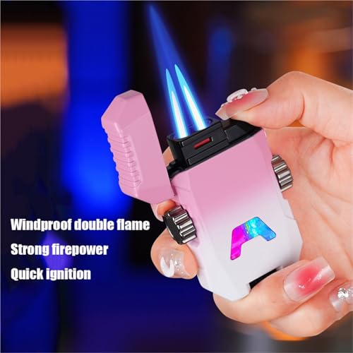 Encendedor doble llama metálico a prueba de viento miniatura 3