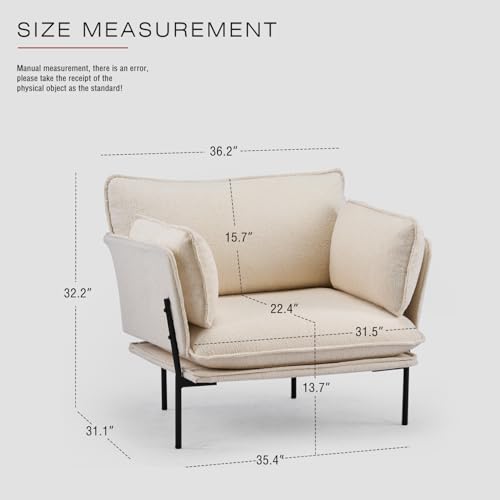 Image of Modern Boucle Accent Chairs Set of 2 for Living Room Chairs,Oversized Upholstered Reading Chair Lounge Armchair with Sturdy Metal Legs,Comfy Single Sofa Chair for Living Room,Waiting Room(Cream)
