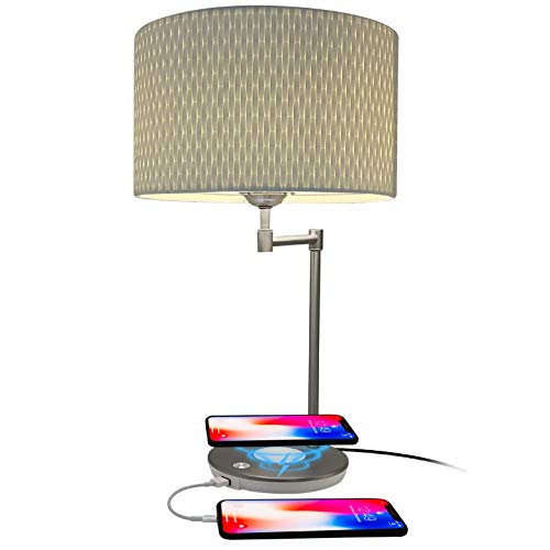 Macally Wireless Charging Lamp with USB Port, LED Light Perfect for Bedroom, Nightstand, Living Room, Desk - Long Lasting LED with Premium Metal Finish