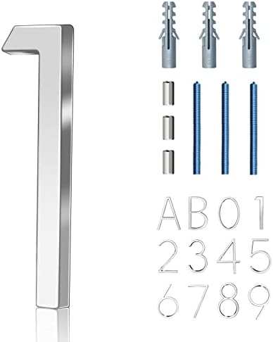 House Numbers for Outside, Gibolin 5 Inch Silver Floating Metal Modern Address Numbers Garden Door Mailbox Decor Anti-Rust Visibility Signage with Nail Kit, Number 1