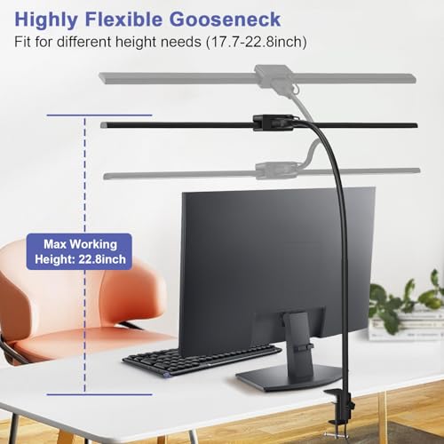Image of EppieBasic Desk Lamp,24W Led Desk Lamps with Clamp,Double Head Desk Light for Home Office, Architect Desktop Lamp Eye Care Workbench Office Table Light for Monitor Studio Reading