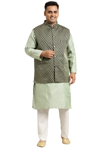 Image of SOJANYA (Since 1958, Men's Silk Blend Grey Kurta Pyjama & Silk Blend Jacket Combo
