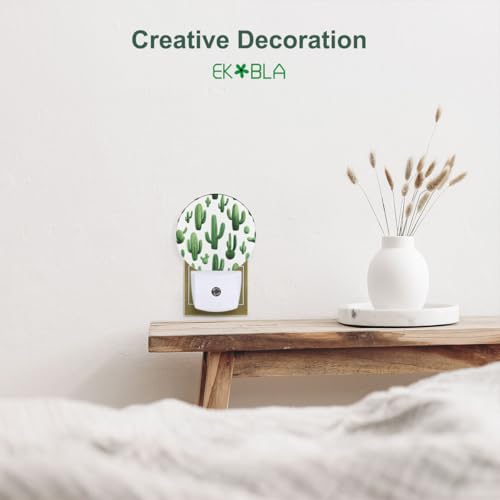 Image of EKOBLA Cactus Night Light, Green Cactus with inchStuck On You inch Quote Night Lights Plug Into Wall with Auto Sensor for Home Decor