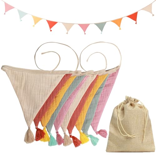 TAIHOBO Banderines Decorativos Multicolor, Guirnalda Cumpleaños con Bolsillos con Cordón, Banderines Fiesta Tela para Decoracion Habitación Cumpleaños