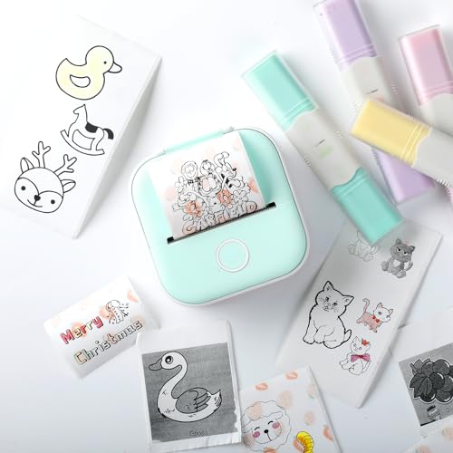 Tiny Printer mit Klebepapier, Aufkleber Druck Buddy, Mini Drucker für Smartphone, Kleiner Taschendrucker, Handy Bluetooth Thermodrucker für Studium Sticker Back to School,Kompatibel mit iPhone Android