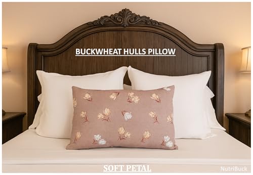 Image of Buckwheat Hulls Pillow | Standard Size | 15 inch x 25 inch Inch | Cotton Fiber | for Neck Pain, Shoulder Pain, Back Pain, Snoring, Stiff Neck, Stress, Sinus | Soft Petal | Body Positioner