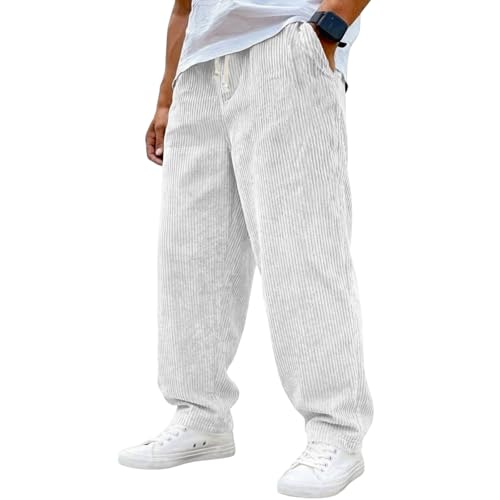 Pantalon Pana, Pantalon Chandal Hombre Algodon con Bolsillos Trabajo Pantalones de Trabajo Anchos Blanco Pantalón Jogger Ropa Deporte Hombre Pana Calcas Fato Treino Homem Blanco L