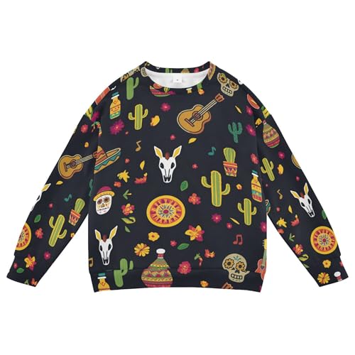 JUNZAN Cinco De Mayo Mexico Cartoon Skull Kids Boys Hoodie Sweatshirt Long Sleeve Outerwear for Kids Party 4T