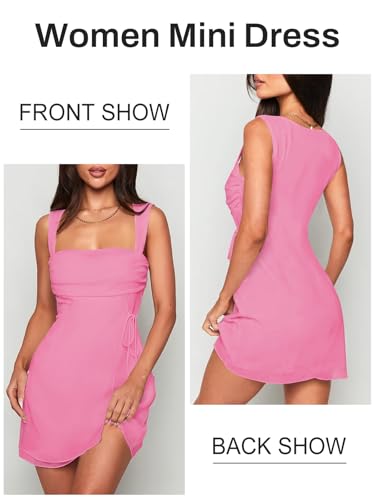 Image of Women's Sexy Ruched Mesh Midi Short Dresses for Women Square Neck Fitted Elegant Club Party Cocktail Dress
