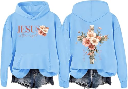 Amazon.com: Jesus Is The Light Hoodie, Flowers Crosses Sweatshirt