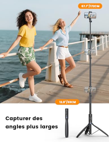 ANXRE 172cm Trepied Smartphone avec Lumiere, NT99 Perche a Selfie – vue 3