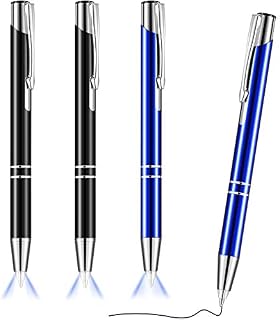 Zonon 4 Pieces Lighted Tip Pen Ballpoint Pen with Light Flashlight LED Light Pen LED Penlight Light Up Pen for Writing in the Dark (Black and Blue)