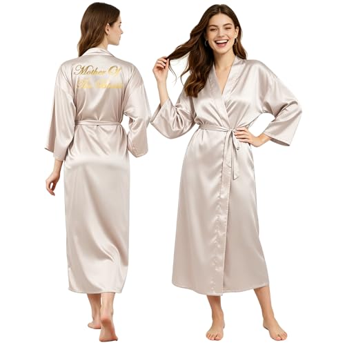 owiter LONG Satin Robe for women Bride and Bridesmaid Dressing robe for Wedding Party 6052 (champagne mother of the bride one size)