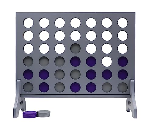 Image of Giant 4 in a Row Game for Family & Adults - Tailgating Pros Jumbo Grey Wooden Four in a Row Indoor & Outdoor Yard Game for Family Party Fun, Portable Activities for Patio, Backyard, and Camping