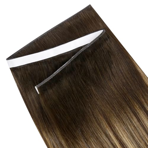 Image of LaaVoo Tape in Weft Hair Extensions Genius Tape Weft Extensions Ombre Dark Brown to Blonde Invisible Tape in Human Hair Extensions PU Tape 22inch 50G