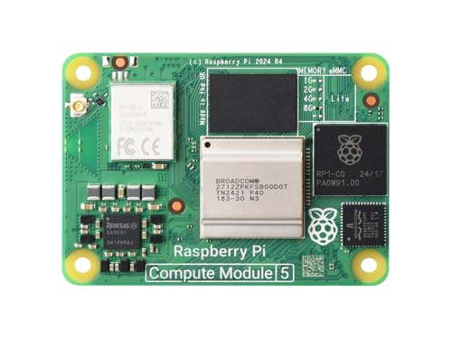 Compute Module 5 enables you to leverage Raspberry Pi 5's powerful hardware and optimised software stack in your own custom systems and form factors. Upgraded processor BCM2712, quad-core Cortex-A76 64-bit SoC, more powerful performance More options for RAM (2GB / 4GB / 8GB / 16GB) More options for eMMC Flash (0GB (Lite) / 8GB / 16GB / 32GB / 64GB)