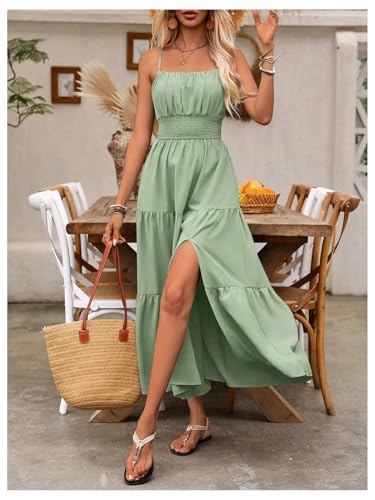 Image of BEAUDRM Women's Summer Maxi Dresses Boho Summer Wedding Guest Dress Beach Vacation Outfits Cruise Flowy Milkmaid Sundresses