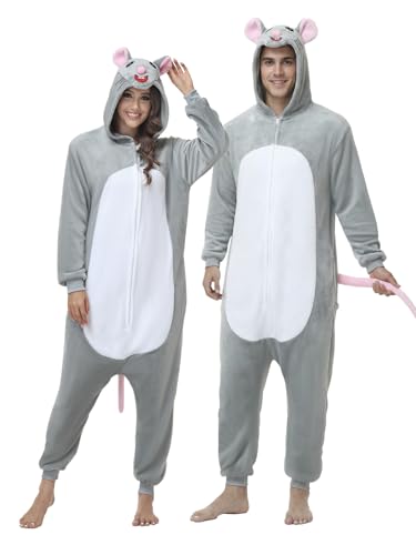 GKTOP Unisex Animal Onesie Pajamas Adult - Flannel Animal One Piece Costume Halloween Cosplay Party Sleepwear (US Alpha Medium Regular Regular Mouse)
