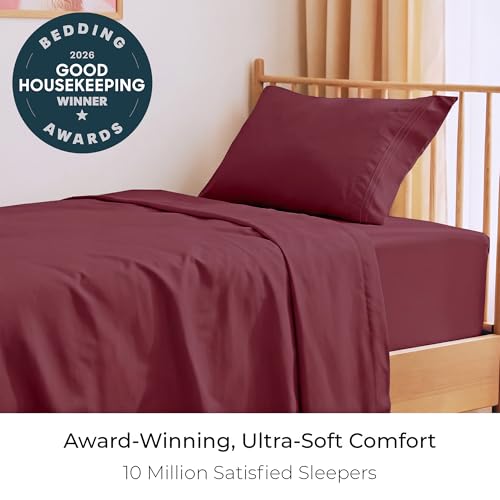 Image of Mellanni Twin Sheets Set - 3 PC Iconic Collection Bedding | Hotel Luxury, Extra Soft, Cooling Bed Sheets - Wrinkle, Fade, Stain Resistant (Twin, Burgundy)