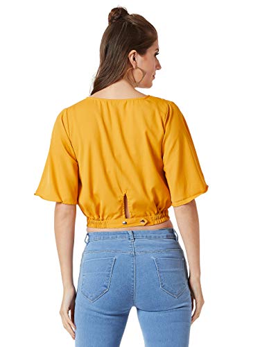 Image of Miss Chase Women's Mustard Yellow Flared Crop Top