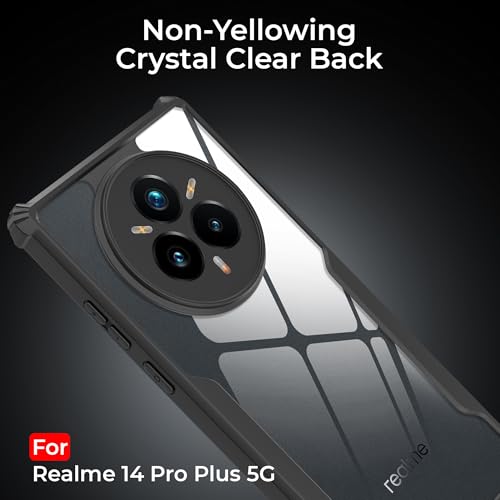 Image of A rtistque Clear Hard Transparent Acrylic Armor Anti-Drop Shockproof TPU Edge Back Cover Case for Realme 14 Pro Plus - Black