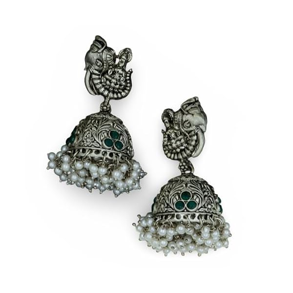 Oxidized Gold & Silver Dangle Earrings with Pearls and Turquoise Drops for Women