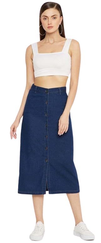 tripursundari fashion Navy Blue Straight Long Denim Woman Skirt-picture-29
