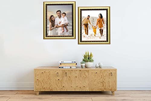 Image of Photo frame 10x14 Inch set of 2 Dark Golden Color flexiable Glass (acrylic) & synthetic wood customized Modern Collage Photo Frames for Wall Hanging